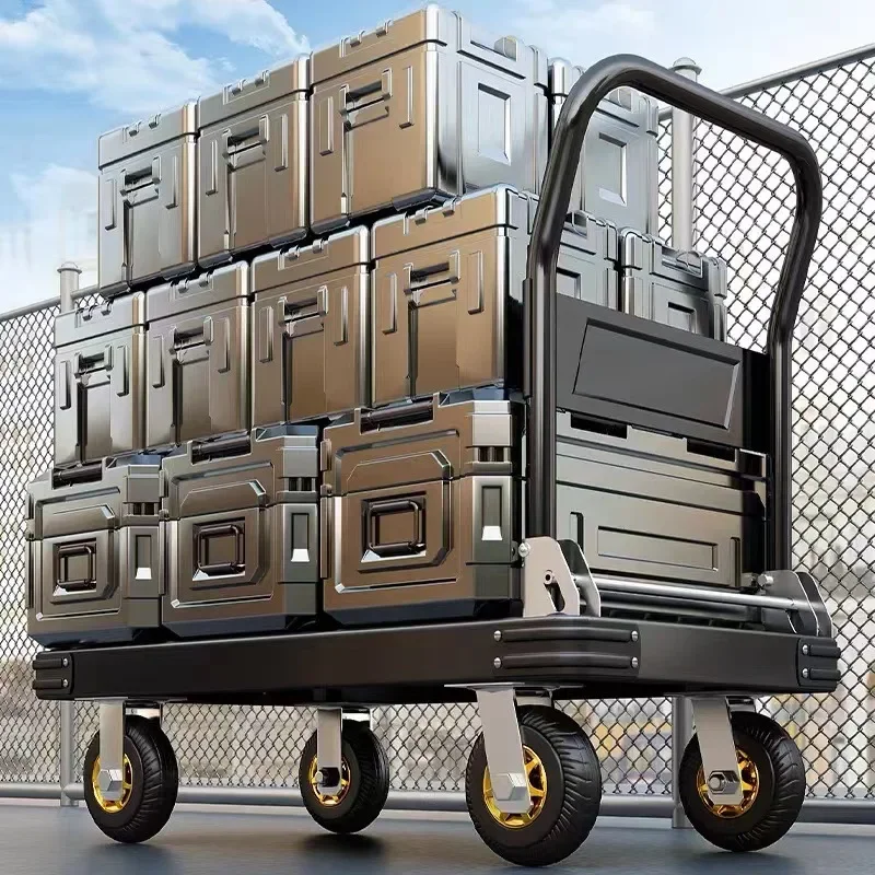 trolley pulling goods trolley folding household trailer flatbed truck warehouse steel plate silent trolley