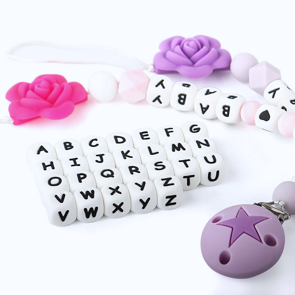 20/40/150/300/600/1000 Viên Silicone Thư Hạt 12Mm Bảng Chữ Cái Tiếng Anh Cá Tính tên Tự Làm Bộ Gặm Nhấm Mọc Răng Mặt Dây Chuyền Bé Miếng Dán