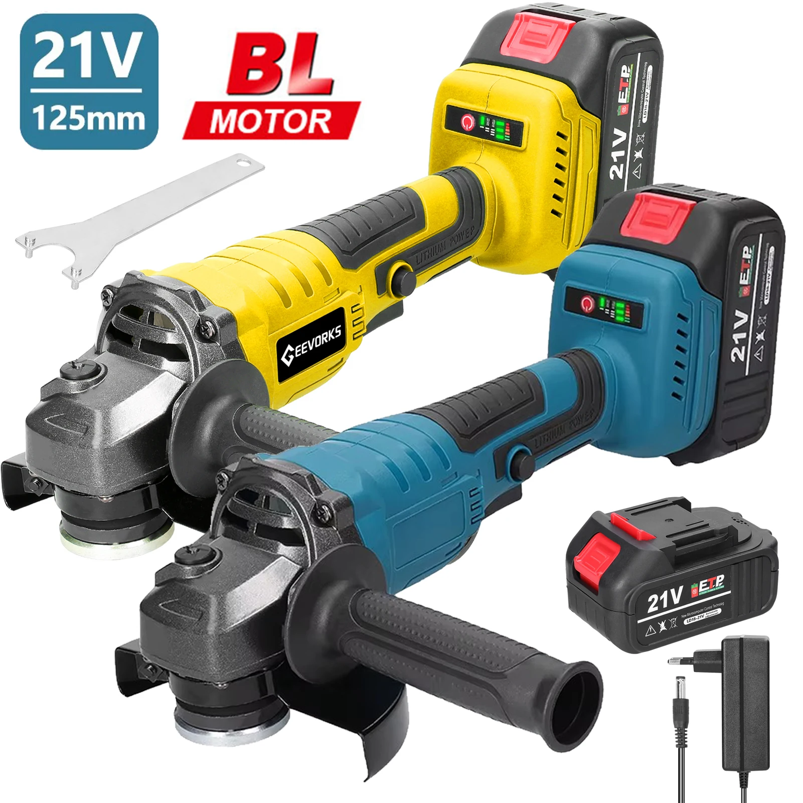 Amoladora angular M14 de 21V y 125mm, Motor sin escobillas, herramienta de molienda eléctrica, máquina cortadora de litio multifuncional, herramienta eléctrica de utilidad para