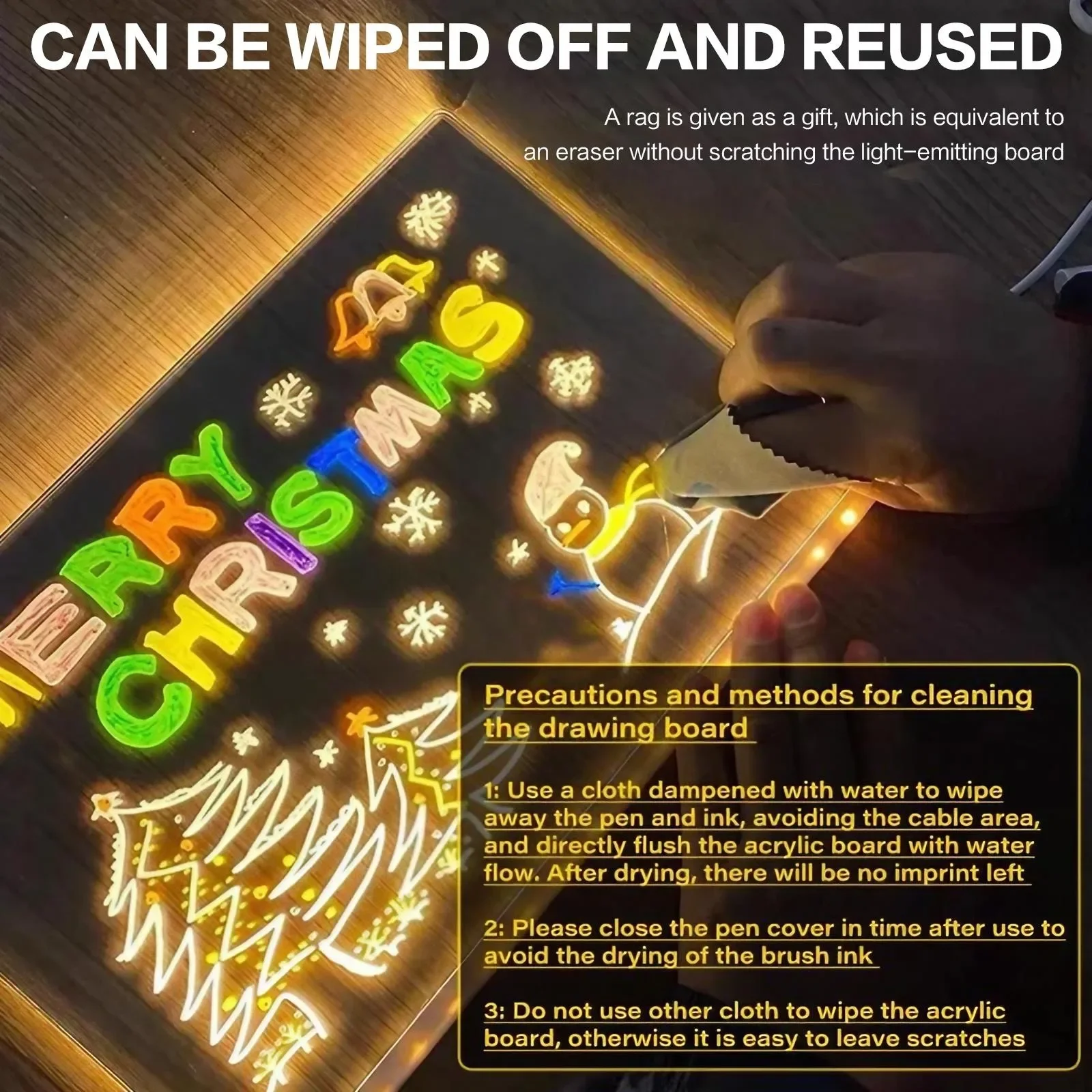 Acrylic Message Board with Light Erasable Writing LED Drawing Board for Advertising Display Bedroom Decoration 7 Pens Included