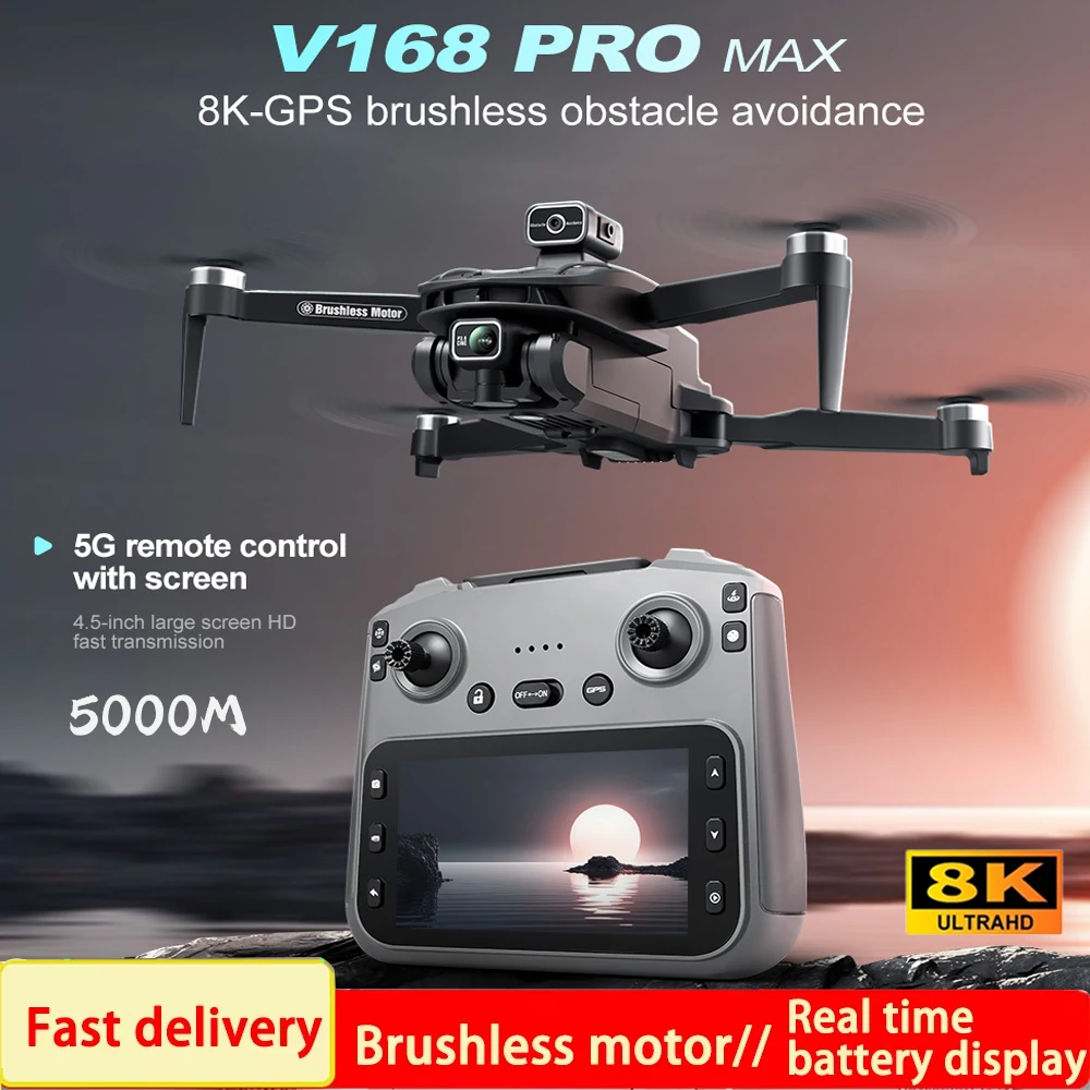 2025 V168 Pro MAX GPS Drone 8K Cámara HD Profesional 5G WIFI FPV 360 °   Quadcopter RC de pantalla grande sin escobillas para evitar obstáculos