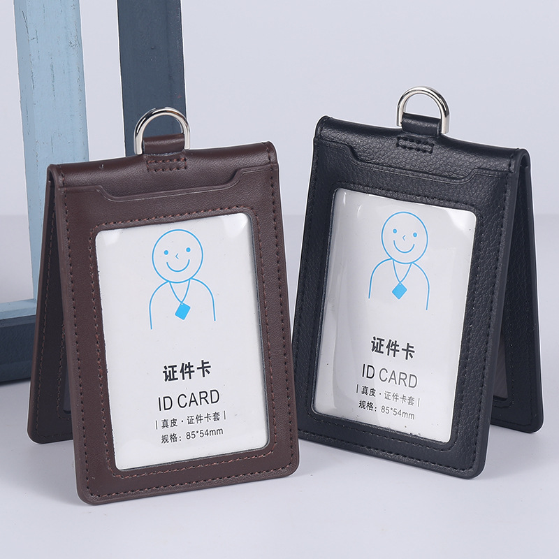 Neue Kuh Leder Doppel Karte Hülse ID Karte Halter Abzeichen Fall Klar Bank Kreditkarte Clip Abzeichen Halter Zubehör