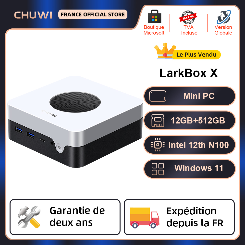 CHUWI LarkBox X Mini-PC Intel 12th N100 12GB LPDDR5 512GB SSD Windows 11 Triple-Screen-Ausgang 4K Ultra HD WiFi 6 Bluetooth 5.2 Speichererweiterung auf bis zu 1 TB.
