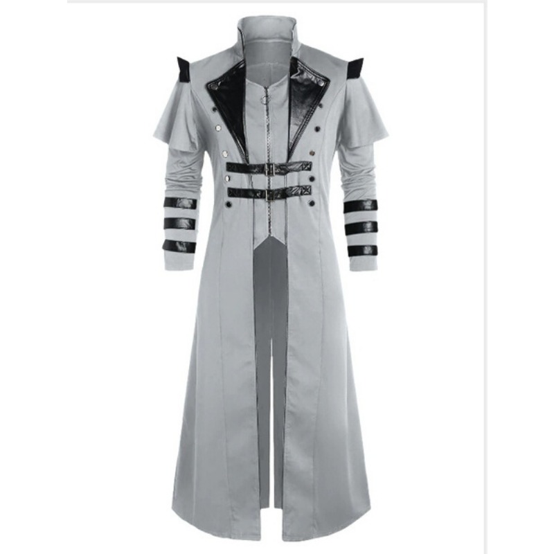 Vintage Men's Gothic Steampunk Long Jacket Trench Coat Retro Medieval Warrior Knight Overcoat Male Victoria Long Coat Plus Size