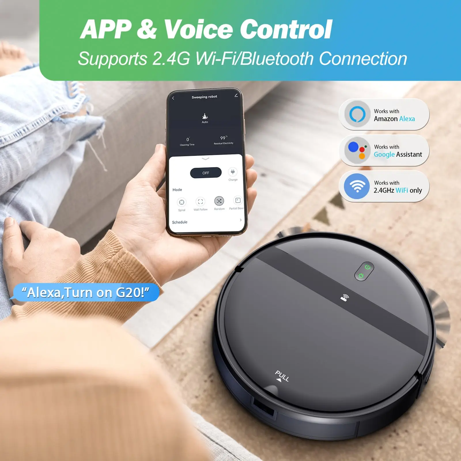 GOOVI G20 Roboter-Staubsauger, 6000 Pa, automatische Reinigung, 3-in-1, Mopp und Sweep, 2500 mAh Akku, Smart WiFi, leise, starke Saugkraft für Tierhaare