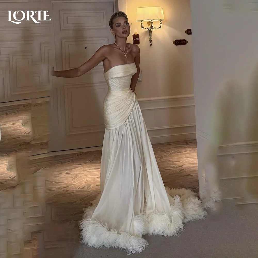 LORIE Crepe Modest Meerjungfrau Hochzeit Kleid Luxus Liebsten Braut Kleider Angepasst Falten Braut Kleid engagement vestidos de novia