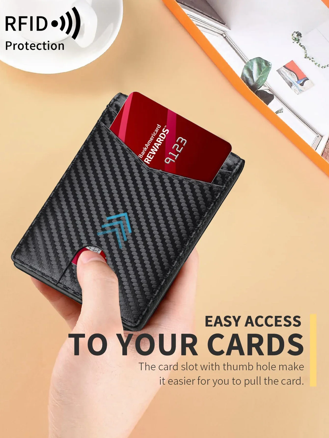 RFID Blocking Ultra Thin Trifold Wallet Carbon Fiber Pattern Credit Card Holder with 2 ID Windows Multiple Card Slots
