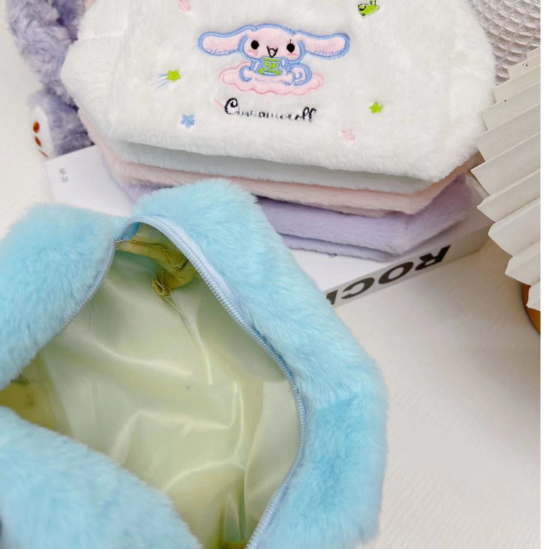 Sanrio 플러시 연필 케이스 Kawaii Cinnamoroll Kuromi My Melody 대용량 연필 가방 펜 케이스 학교 용품 문구 선물