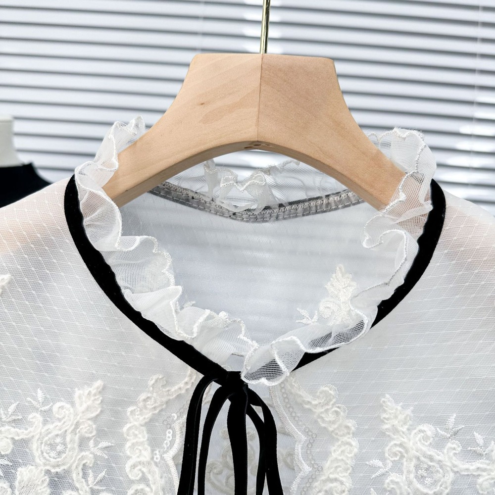 女性のレースのフロントプラケットカラー、オーガンザの刺embroidery、偽のショール、取り外し可能なシャツの襟、ファッション