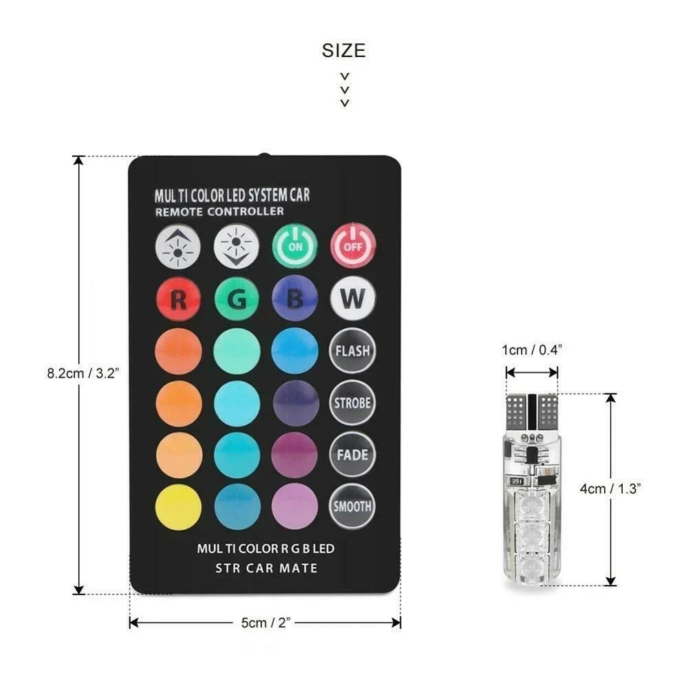 1 Juego de bombillas LED W5W T10 12SMD 5050 RGB con mando a distancia Flash lectura cuña luces de liquidación CANbus 194 168 12v