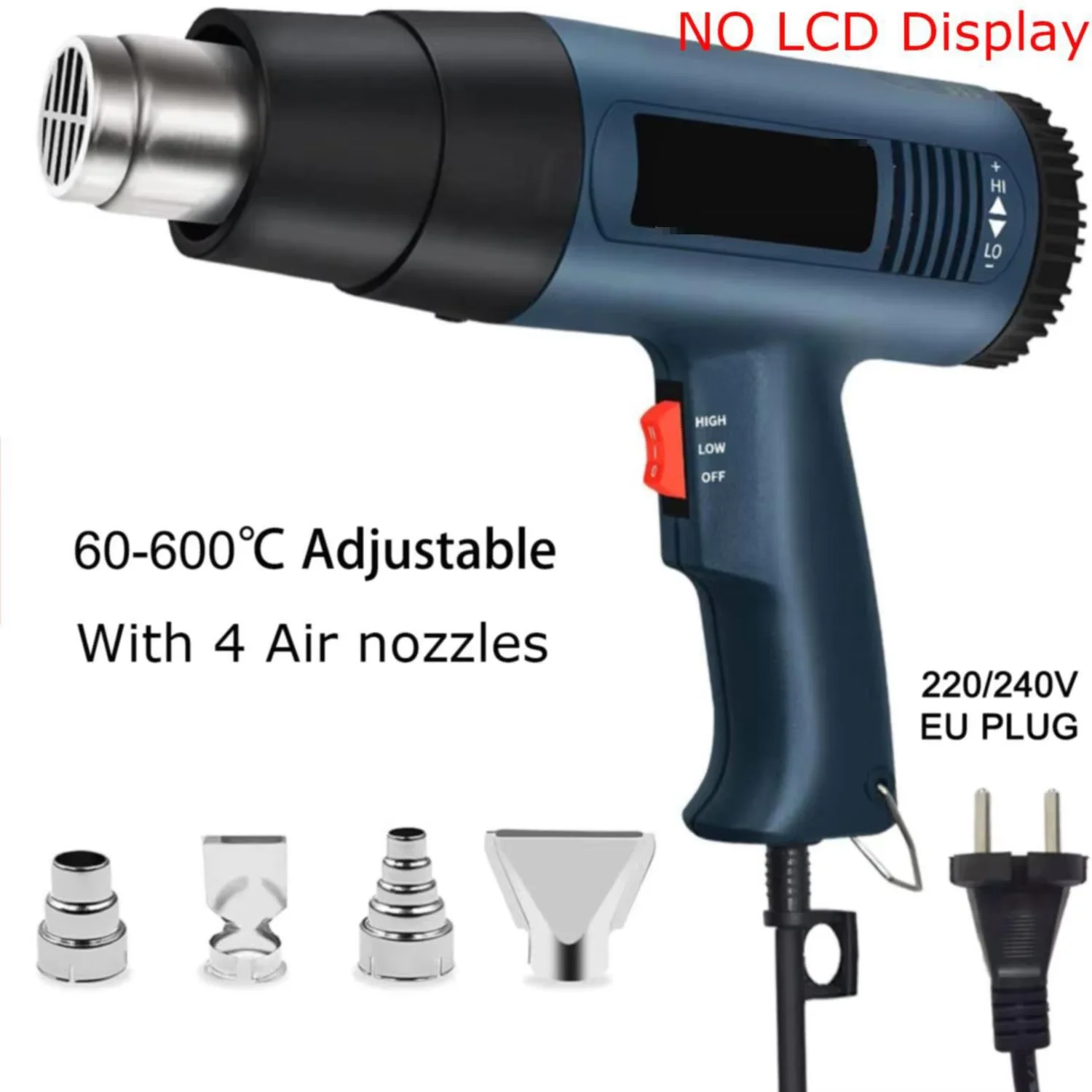 2000W Heat Gun Professional Hot Air Gun Adjustable Temperature 60-600 D 4 Nozzles for DIY Stripping Paint Shrinking PVC and Home