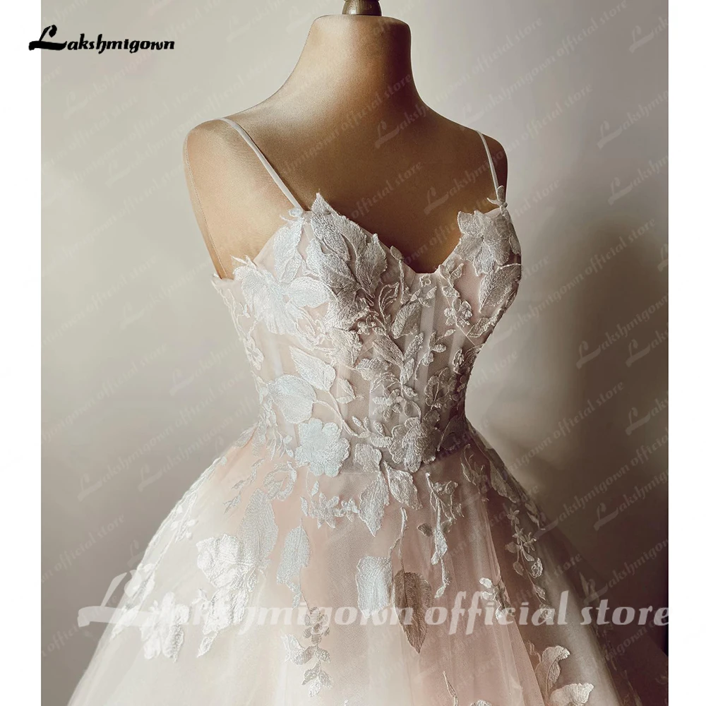 Lakshmigown-女性のための結婚式のシャンパンドレス,スパゲッティストラップ,レース,ハート型の襟,花嫁のドレス,豪華