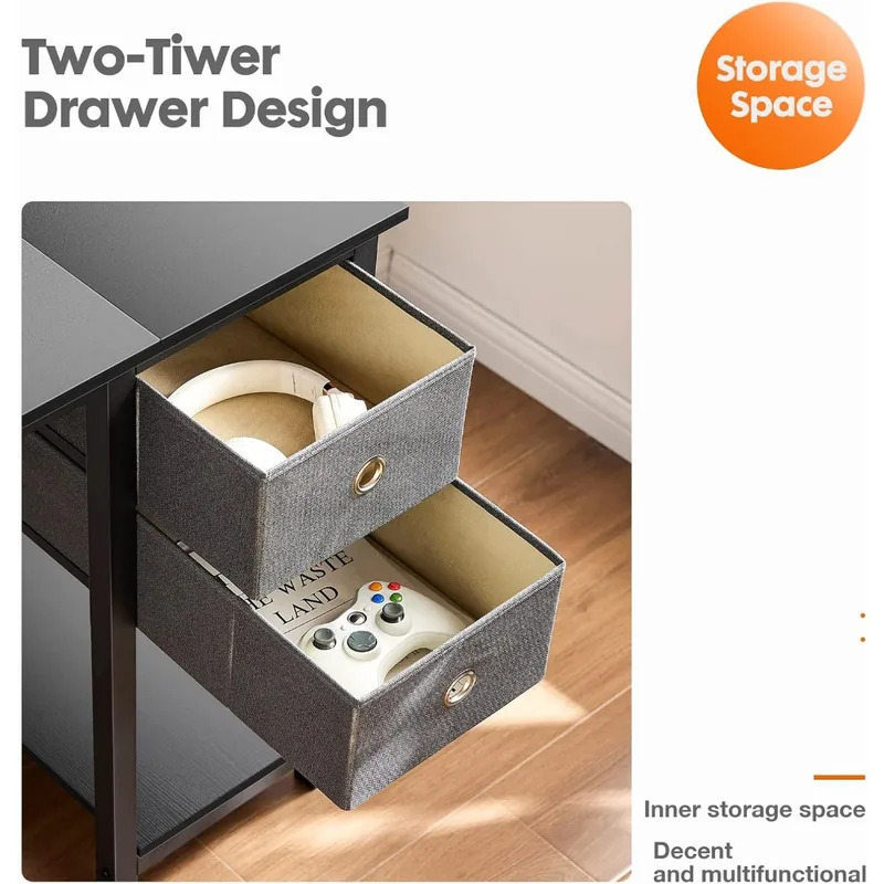 Small Computer Desk, 40X24 Inch Office Writing Work Study Gaming PC Table with 2-Tier Drawers Storage Shelf, Side Headphone Hoo