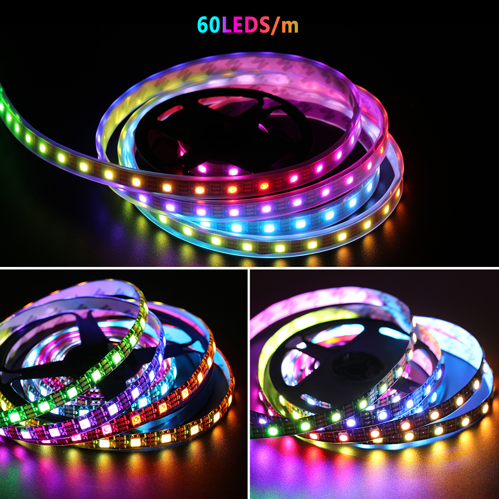 WS2812B LED-Licht DC5V Smart Pixel RGB LED-Streifenlicht individuell adressierbar IC IP30 IP65 IP67 Magic Tape Light Schwarz PCB