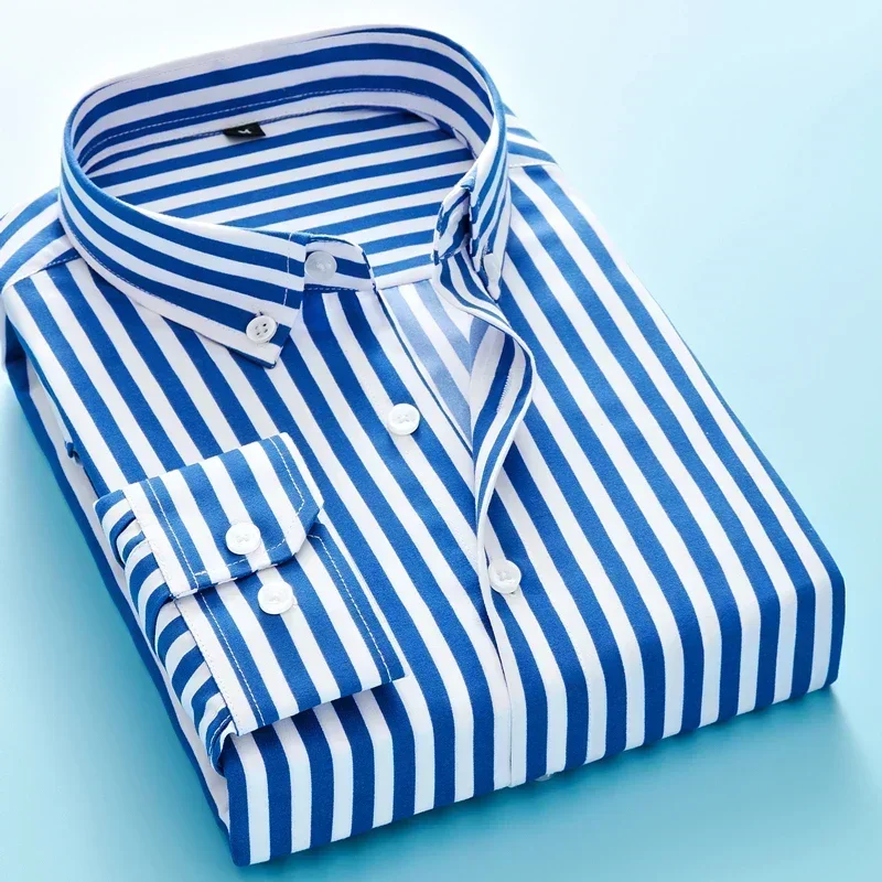 Camisas elegantes de lujo para hombre, camisa a rayas, camisa de manga larga, ropa Popular coreana para hombre, moda masculina lisa