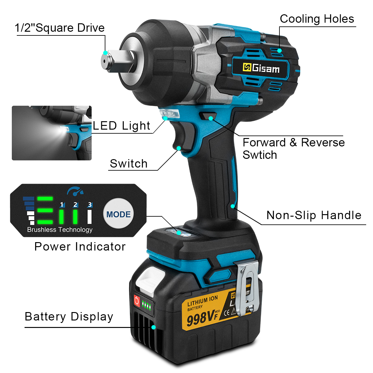 Gami 2800N.M Torque Brushless Elettrico Avvitatore a percussione 1/2 pollici Cacciavite Cordless Chiave Strumento di Potere Per Makita 18V Batteria Spille
