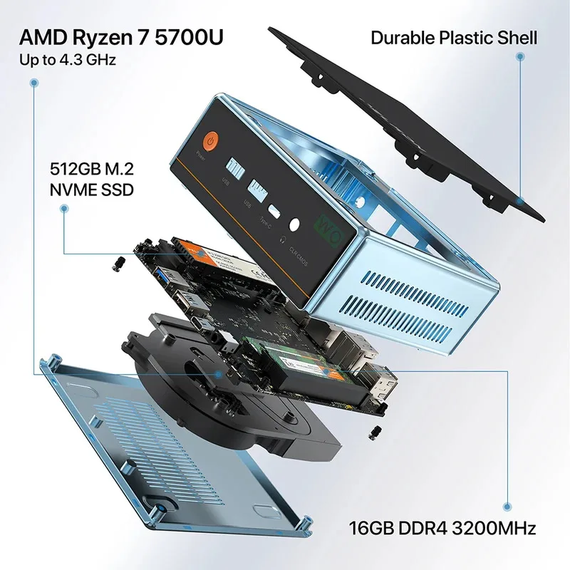In Stock AMD Ryzen 7 5700U Wifi 6.0 BT5.2 Desktop Mini PC R7 5700U DDR4 16GB 512GB SSD Gaming Mini PC for Windows 11/Linux