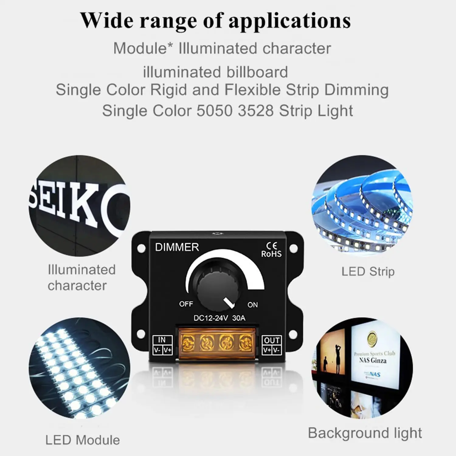 Regulador de intensidad LED DC 12V 24V 8A30A controlador de brillo ajustable para coche RVSúnico Color tira de luz LED atenuación LED