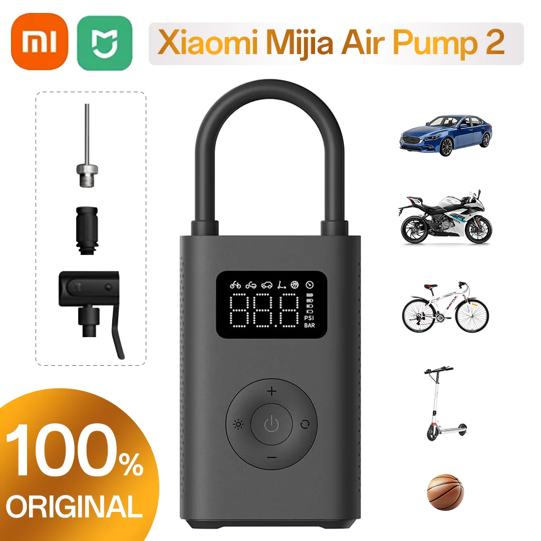 Xiaomi Mijia Przenośna Pompka 2D – 2000mAh Akumulatorowa Pompka Powietrza do Roweru Samochodu Motocykla Balonów Więcej Szybka Kompaktowa Wielofunkcyjna