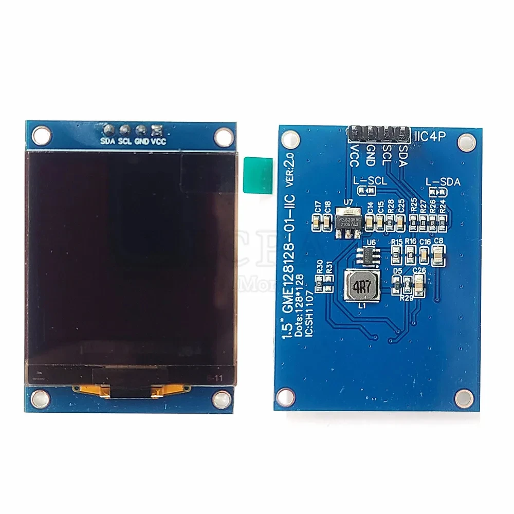 Nuevo módulo LCD OLED de 1,5 pulgadas pantalla blanca 128*128 puntos Chip controlador SH1107 COG I2C IIC 4PIN 3V-5V