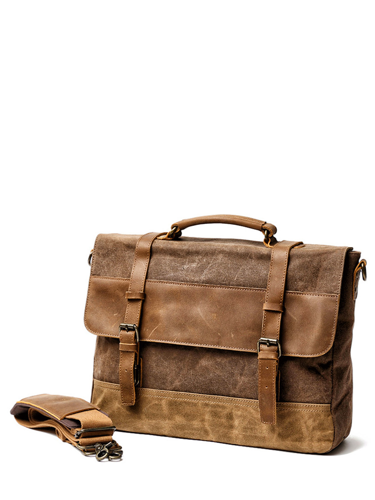 MUCHUAN Öl Wachs Leinwand Handtasche Herren Wasserdichte Schulter Tasche Vintage Leinwand Leder Aktentaschen 14 "Laptop Messenger Taschen Große