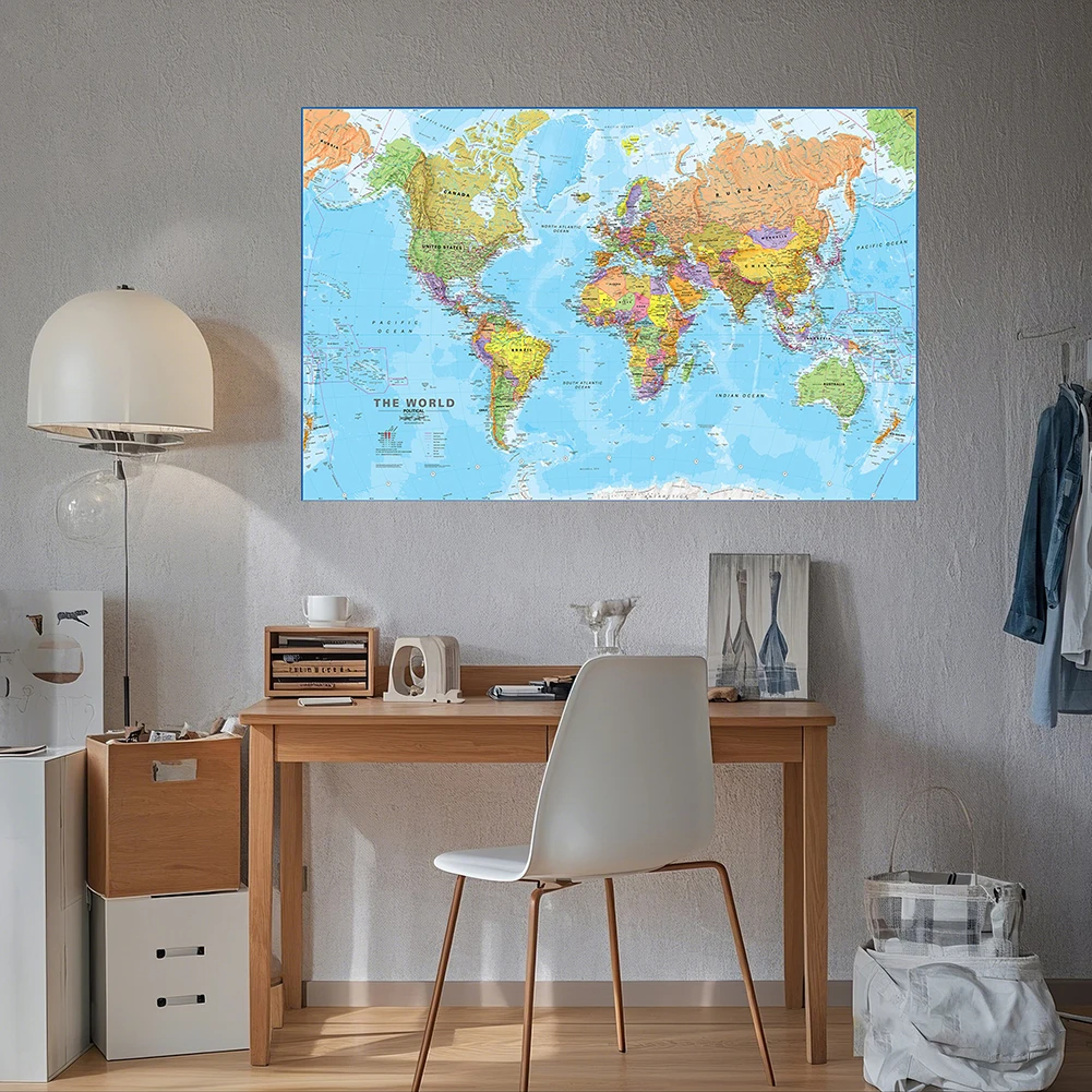 A1/A2 ヴィンテージ世界地図ポスターフレームなしキャンバス絵画壁アート装飾画像教室ホーム寝室学用品