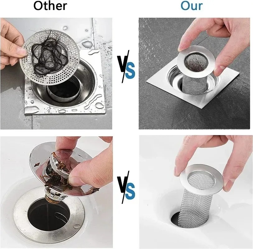 ตาข่ายอ่างล้างจานกรองสแตนเลสท่อระบายน้ําชั้น Strainers ห้องครัวห้องน้ําอ่างอาบน้ํา Anti-clog Hair Catcher LeakProof สุทธิกรอง