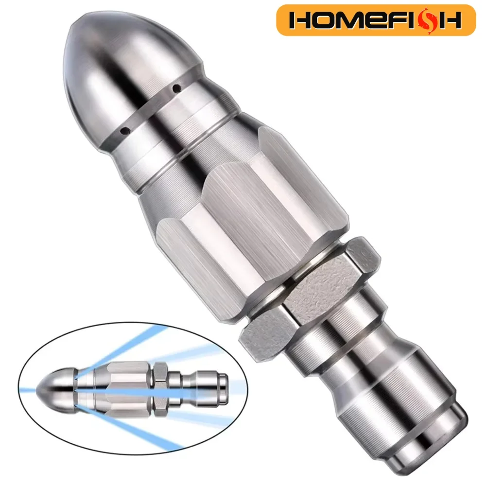 Water Jet High Pressure Sprayer Nozzle Clean Sewer 1/4" Stainless Steel Pressure Washer Quick Plug Drain Hose Nozzle Tool Water