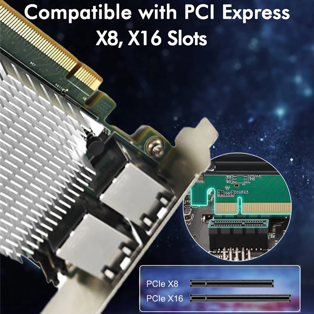 Адаптер Ethernet PCIE X8 с двумя портами RJ45, 10 Гб/с, для Windows/Linux/Vista