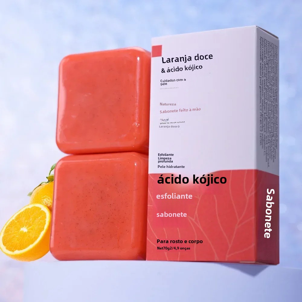 Sabonete esfoliante de ácido kójico e laranja doce 70g/140g glutationa leite de coco cedro iluminando barra de cuidados com a pele de cúrcuma
