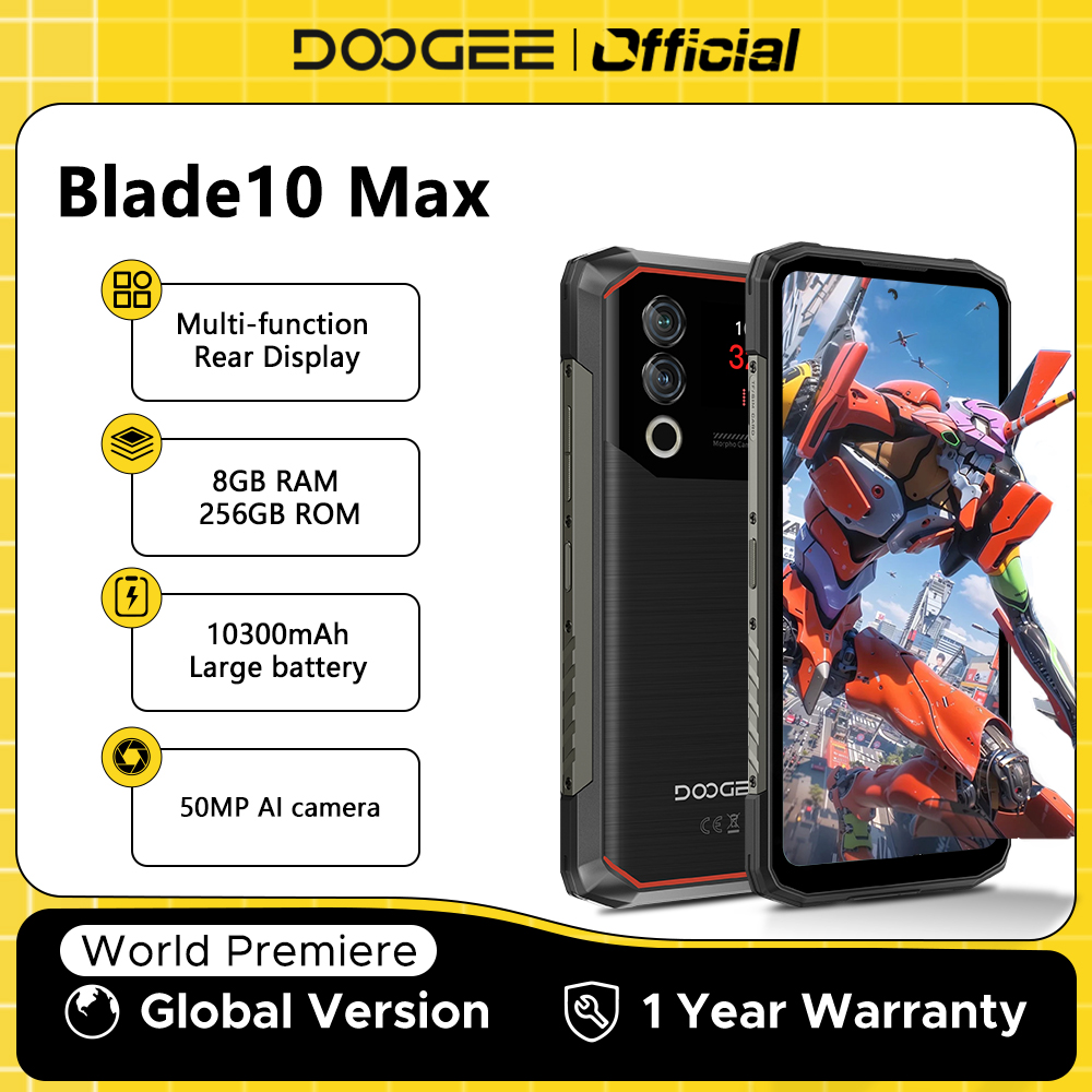 DOOGEE Blade10 Max teléfono resistente 6,56 "90Hz pantalla IPS 8GB 256GB 1,54" pantalla trasera 50MP AI cámara principal 10300mAh 18W carga