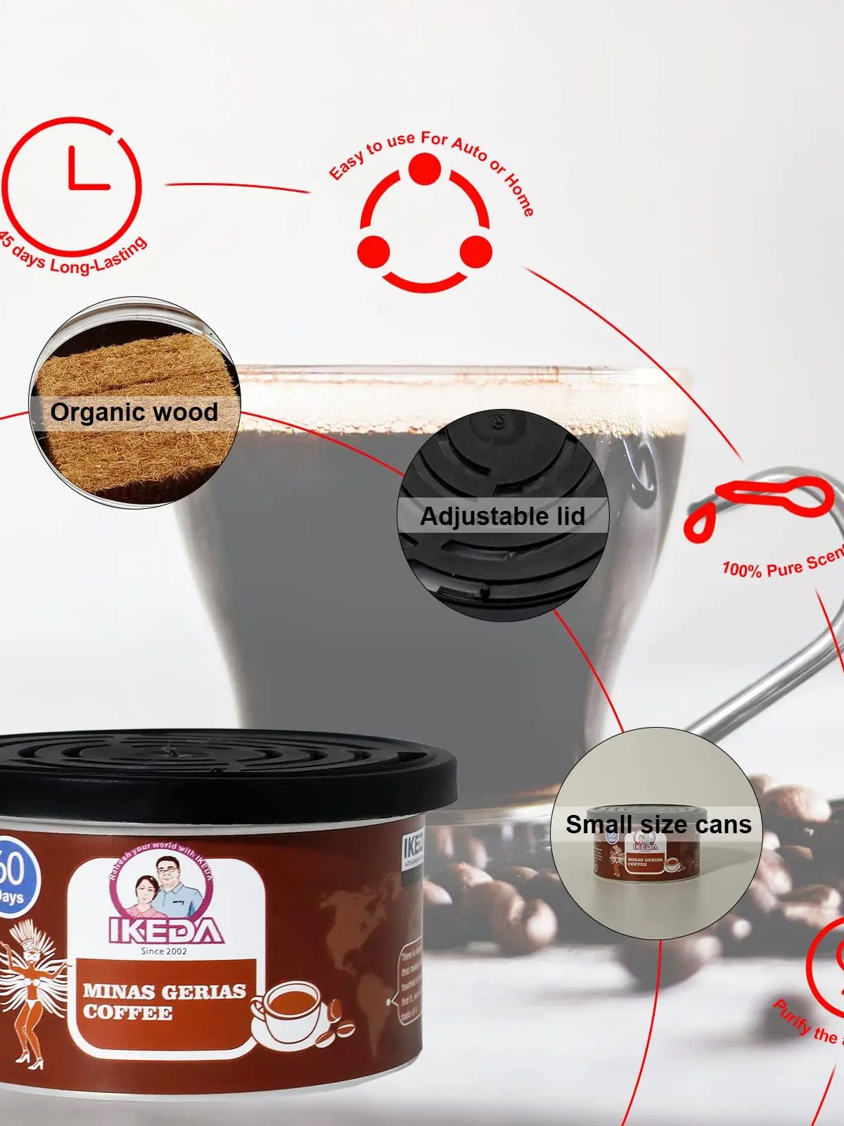 車用芳香剤：12種類の香り |   オーガニック缶 |   消臭剤エッセンシャル |   長持ちする |   強い香り |   家庭用