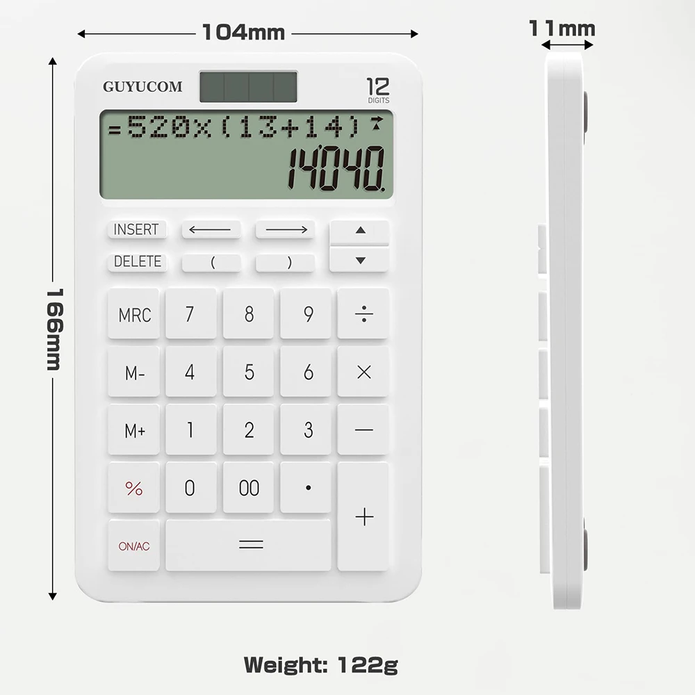 Calculadora de escritorio con grabación de historia mejorada y función de seguimiento, porcentaje, pantalla LCD grande de 2 niveles y clara de 12 dígitos