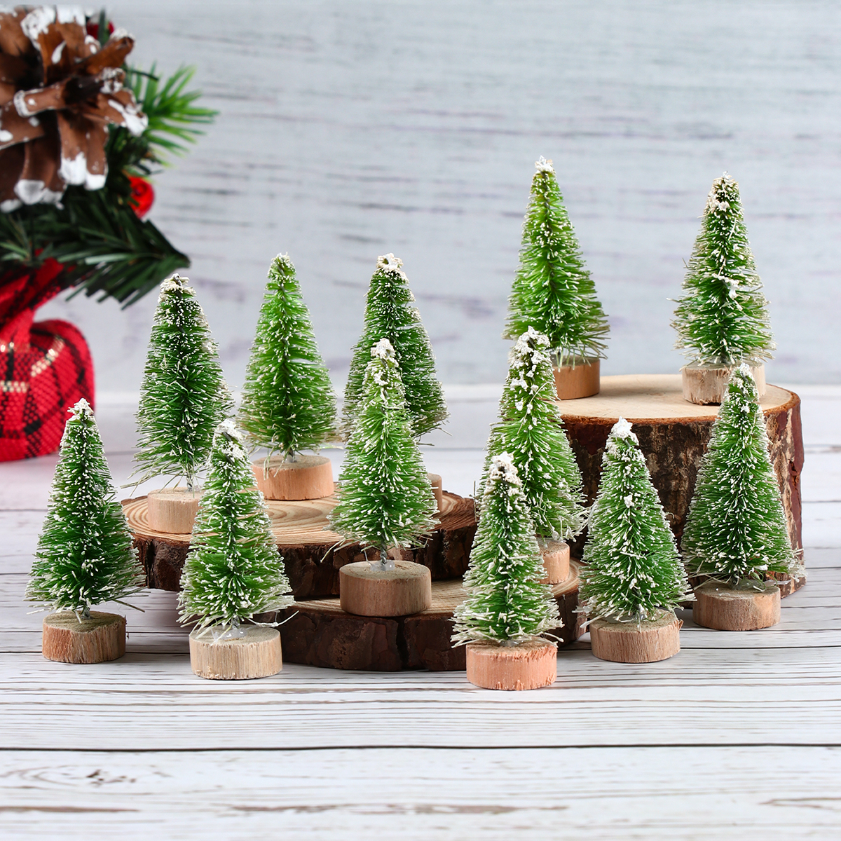 Kunstmatige Mini Houten Kerstboom Blauw Groen Wit Goud Toren Grenen Kleine Sisal Kerstboom Tafelblad Ornament Decor