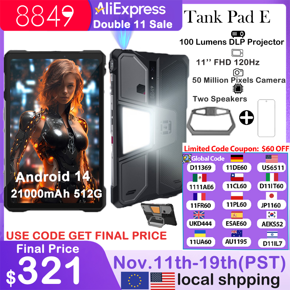 8849 TANK PAD E Unihertz tableta con proyector resistente Android 14 Smartphone 10,95 pulgadas 120Hz 24GB 512G 21000mAh 50MP 66W tableta para teléfono