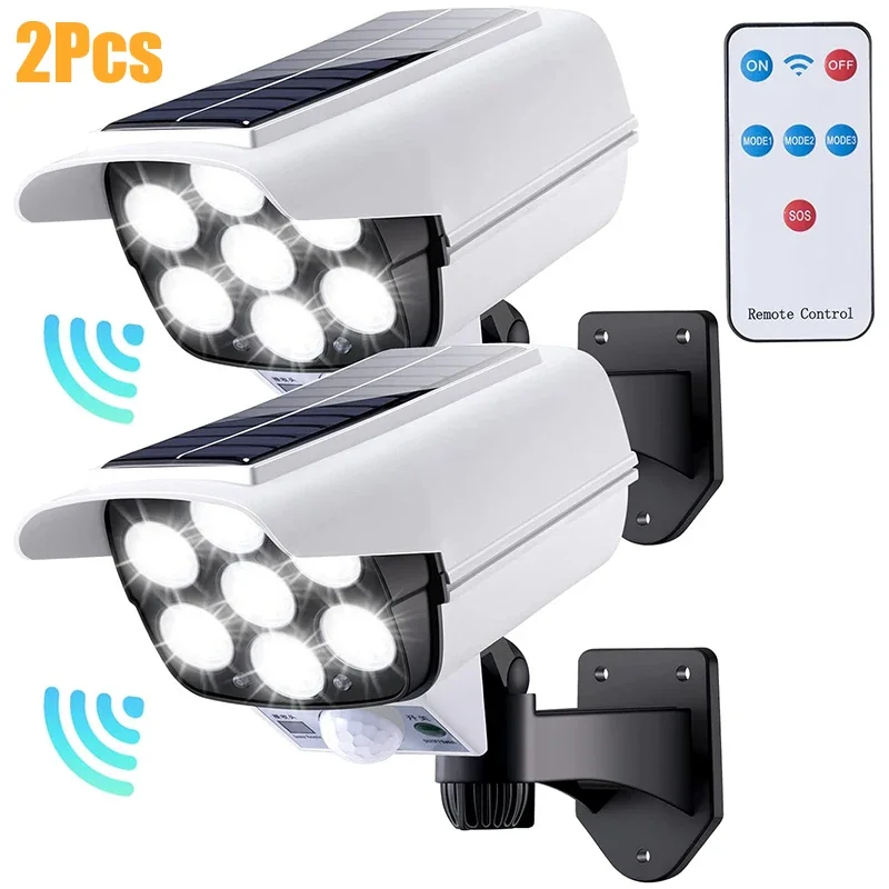 1-2Pack 77LED Solar Motion Sensor LED Licht Outdoor Dummy Kamera Drahtlose Sicherheit Flutlicht Wasserdichte Lampe für Haus Garten