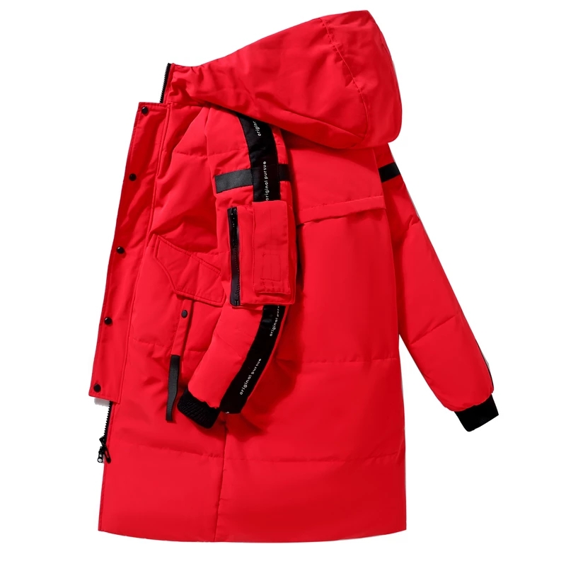2025, Winter-Herren-Daunenjacke mit Kapuze, modisch, lange Parkas, winddicht, wasserdicht, dick, warm