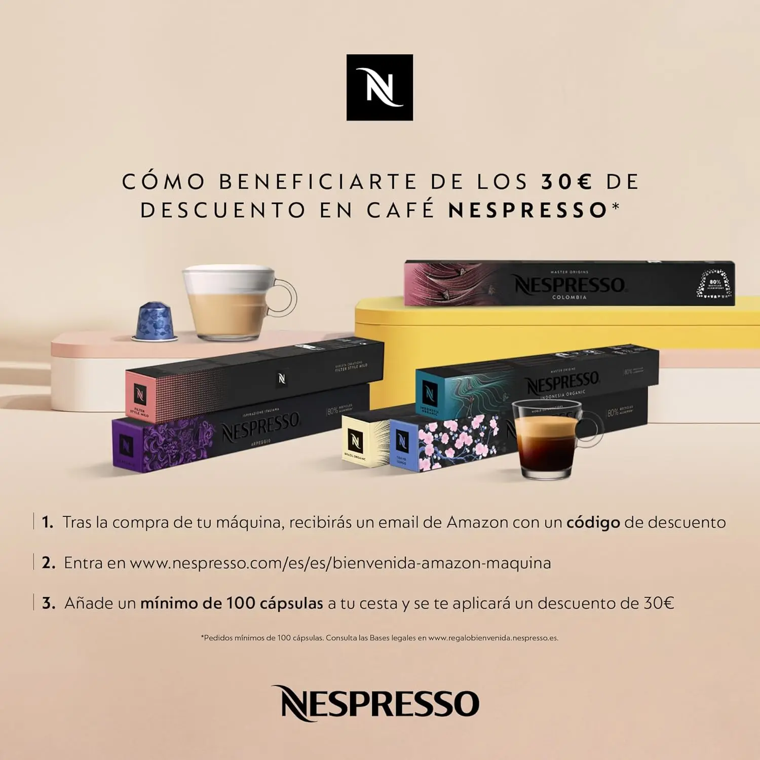 （Envío gratis）De'Longhi Inissia EN80.B - Cafetera monodosis de cápsulas Nespresso, 19 bares, apagado automático, color negro, Incluye pack de bienvenida con 7 cápsulas