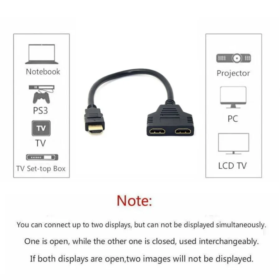 ตัวแยกสัญญาณ HDMI 1080P แบบสองพอร์ต 1 เข้า 2 ออก สายเคเบิลตัวผู้-ตัวเมีย อะแดปเตอร์ HDTV สำหรับแล็ปท็อป กล่องทีวี จอภาพ ตัวแยกสัญญาณที่รองรับ HDMI