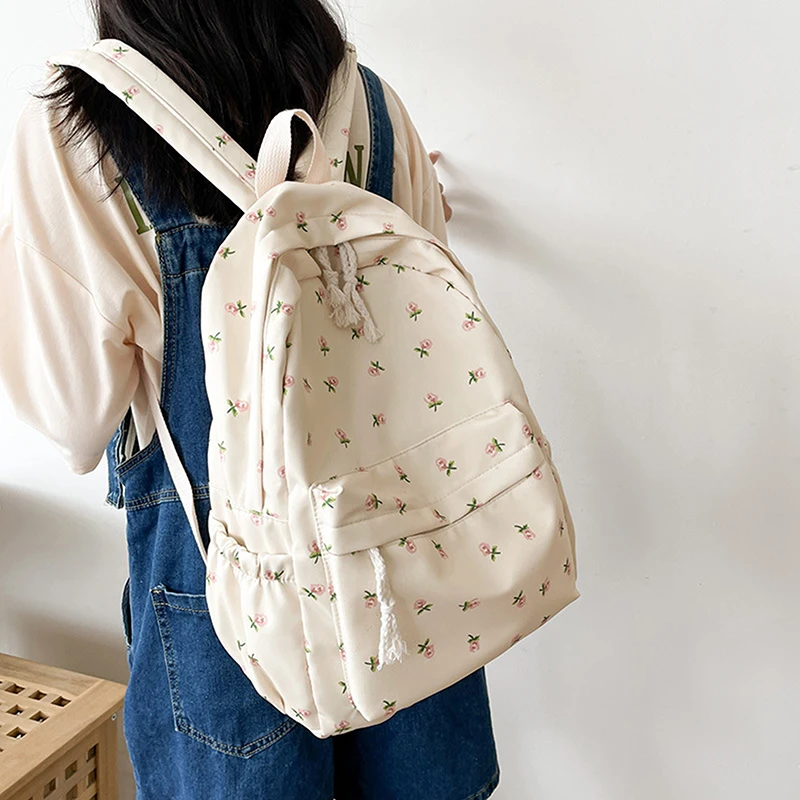 Mochila escolar para estudiantes, mochilas escolares blancas florales para chicas adolescentes, bonita mochila para mujer, bolsa para libros, mochila de nailon