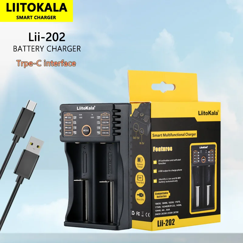 Liitokala Lii-202 18650 1,2 V 3,7 V 3,2 V AA/AAA 26650 10440 16340 21700 20700 14500 18490 NiMH cargador inteligente de batería de litio