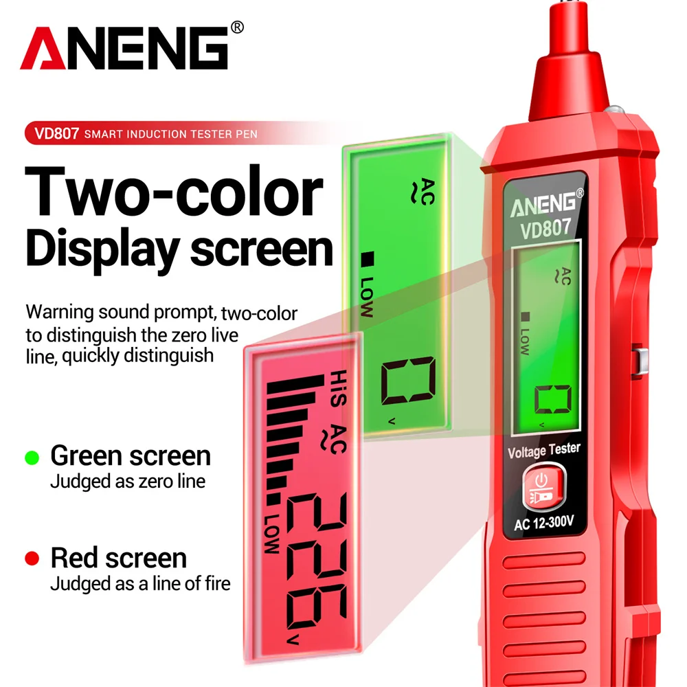 ANENG VD807-probador de voltaje Digital, detectores de pluma, sin contacto, reducción de voltaje CA, NCV, herramientas de prueba de cable vivo cero