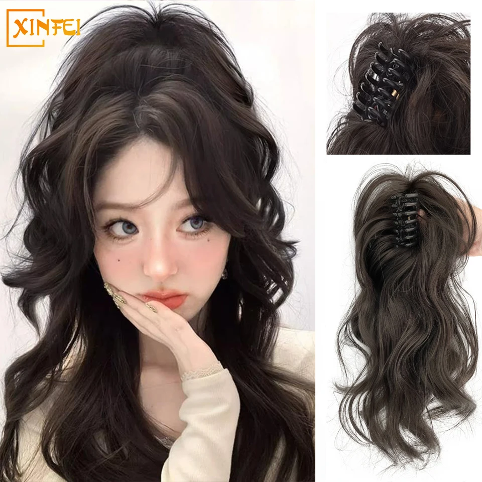 Wig Women's Synthetic Hair Sweet Waterfall Fountain Grab Clip Style Half Tie High ponytail Vigorous Spicy Girl Wig Braid