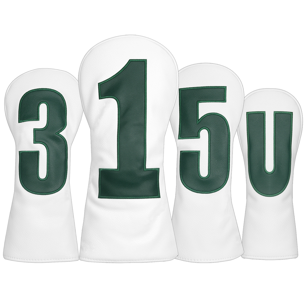 Белая искусственная кожа 1, 3, 5 U, вышитые чехлы для головы клюшки для гольфа, деревянные гибридные чехлы UT