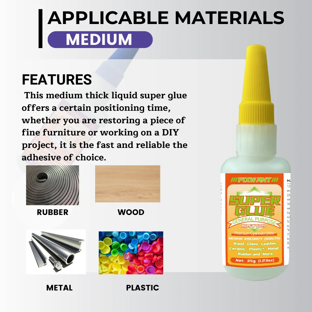 FIXWANT วัตถุประสงค์ทั่วไปพรีเมี่ยม Cayanocarylate กาวบางปานกลางหนาของเหลวกาวซุปเปอร์สําหรับ PVC ไม้โลหะพลาสติกและอื่นๆ