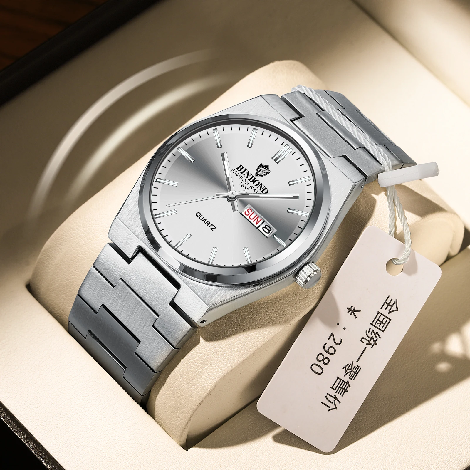 Binbond-メンズクォーツ時計,ファインスチール,オリジナル,防水,発光,日付,天気,紳士,ファッション,スポーツ,トレンド