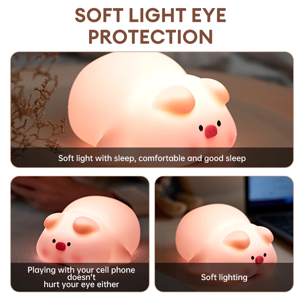 Luz nocturna de silicona con Sensor táctil para niños, lámpara de noche de conejo y cerdo, suave, para dormir y acompañar, para regalo