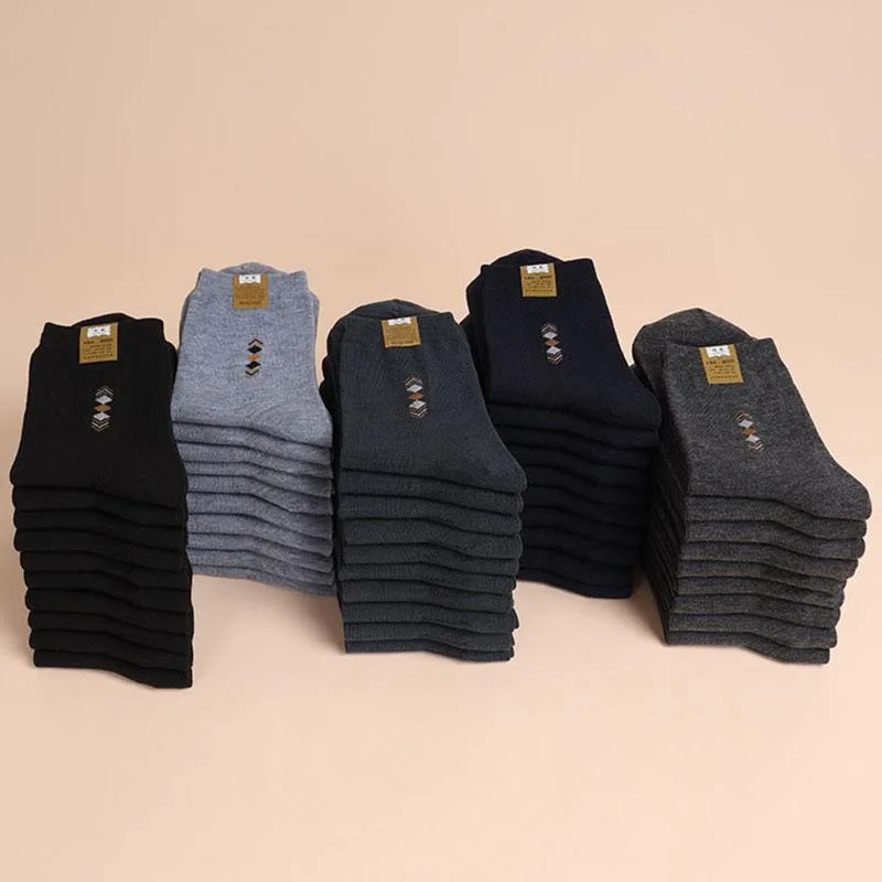 5 pares/calcetines gruesos de algodón para hombre, calcetines informales de negocios transpirables desodorantes de tubo medio, calcetines elásticos antibacterianos EU38-45