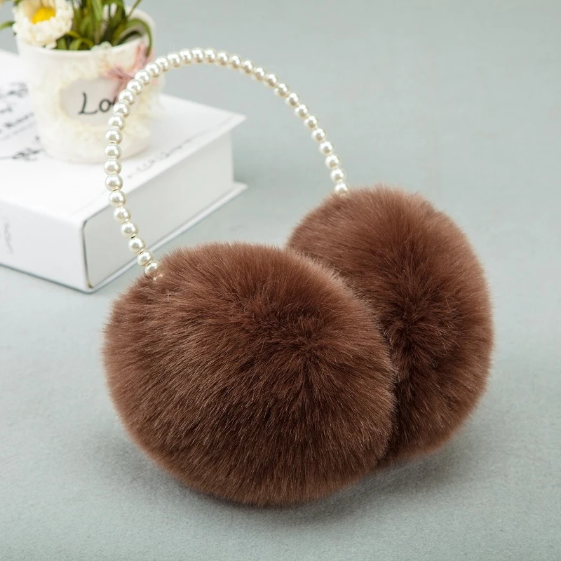 หญิงสาวฤดูหนาว Fluffy Plush Earmuffs เลียนแบบเพิร์ลลูกปัดแถบคาดศีรษะ Thicken หูอุ่นเจ้าหญิงเด็กจัดแต่งทรงผม Headwear