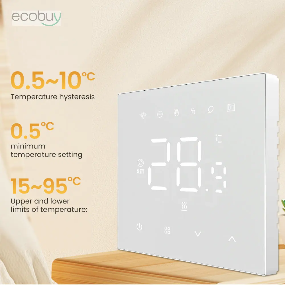Tuya เครื่องควบคุมอุณหภูมิ WiFi อัจฉริยะ, เครื่องทำน้ำร้อน220V ให้ความร้อนตั้งพื้นเครื่องควบคุมอุณหภูมิน้ำไฟฟ้า Google Home Alexa ALICE